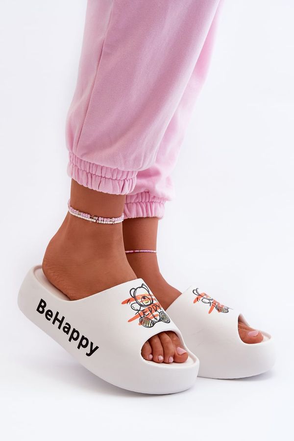 PS1 PS1 Леки дамски пързалки на дебела подметка с плюшена бяла серефина