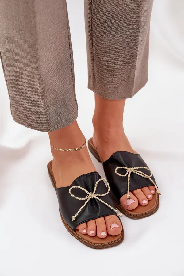 Boto PS1 Сандали На Плоска Подметка С Декоративна Лента Черни Deonelis