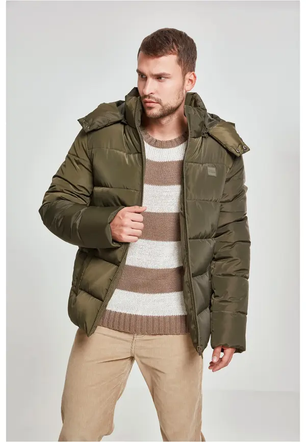 Urban Classics Пухено яке с качулка, тъмно маслинено