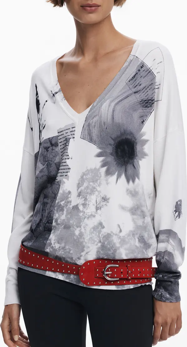 DESIGUAL Пуловер с шарки и V-образно деколте