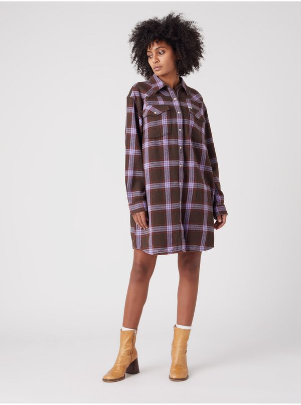 Wrangler Purple Brown Women Plaid Shirt Dress Wrangler - Women