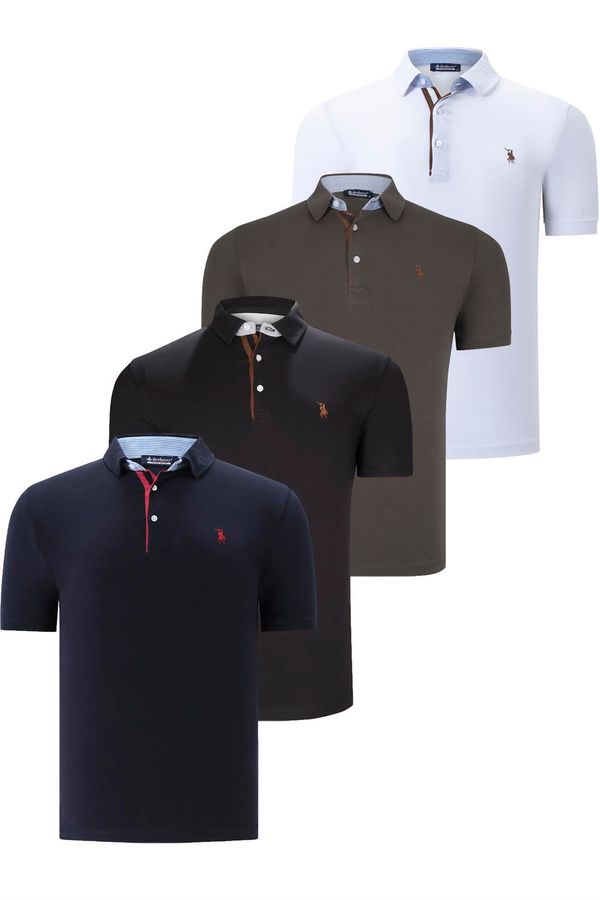 dewberry QUAD SET T8582 DEWBERRY MENS T-SHIRT-BLACK-WHITE-NAVY BLUE-KHAKI