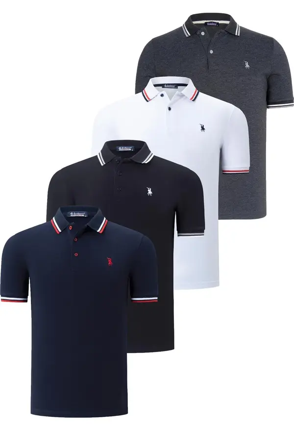 dewberry QUAD SET T8594 МЪЖКА ТЕНИСКА DEWBERRY-BLACK-WHITE-NAVY BLUE-ANTHRACITE
