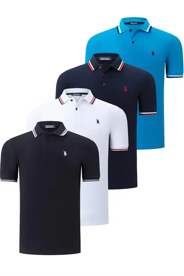 dewberry QUAD SET T8594 МЪЖКА ТЕНИСКА DEWBERRY-BLACK-WHITE-NAVY-DARK BLUE