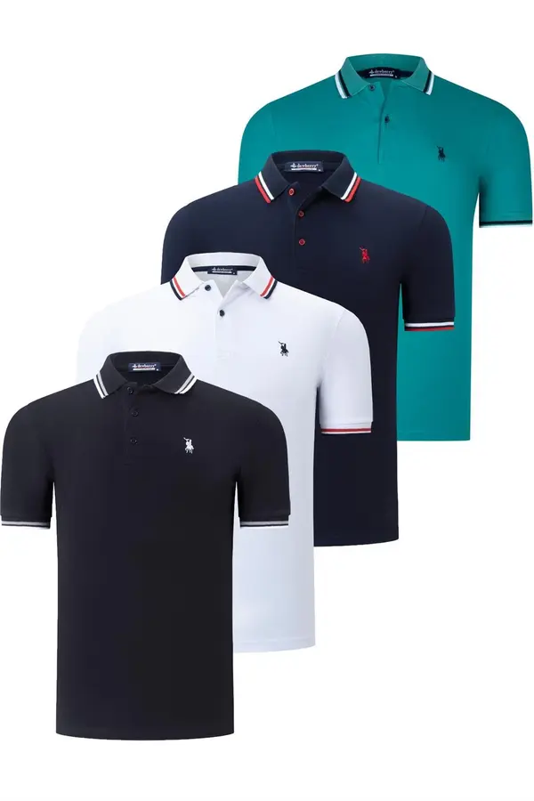 dewberry QUAD SET T8594 МЪЖКА ТЕНИСКА DEWBERRY-BLACK-WHITE-NAVY-GREEN