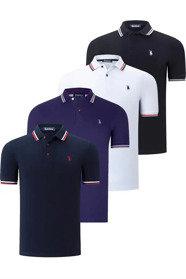 dewberry QUAD SET T8594 МЪЖКА ТЕНИСКА DEWBERRY-BLACK-WHITE-NAVY-PURPLE