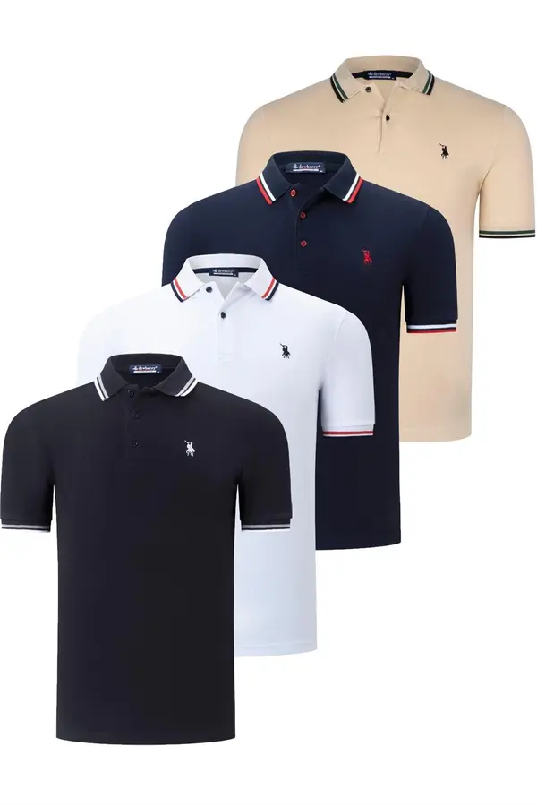 dewberry QUAD SET T8594 МЪЖКА ТЕНИСКА DEWBERRY-ЧЕРНО-БЯЛО-ТЪМНО-СИНЬО-БЕЖОВО