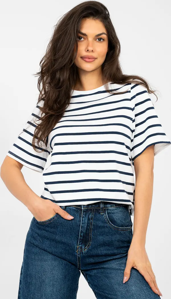 RUE PARIS Раирана тениска в бяло и синьо