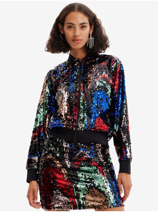 DESIGUAL Red and black women's bomber jacket with sequins Desigual Sequin - Women's