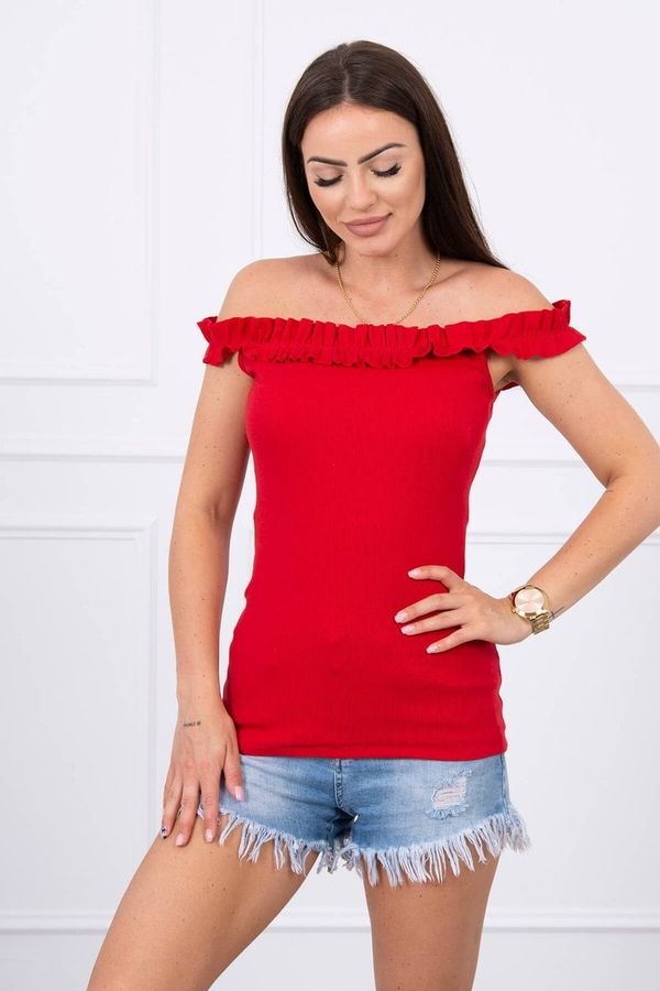 marka niezdefiniowana Red blouse with ruffles over the shoulder