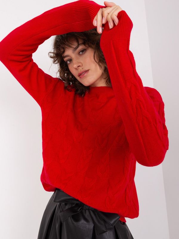 Fashionhunters Red Classic Sweater with Cables