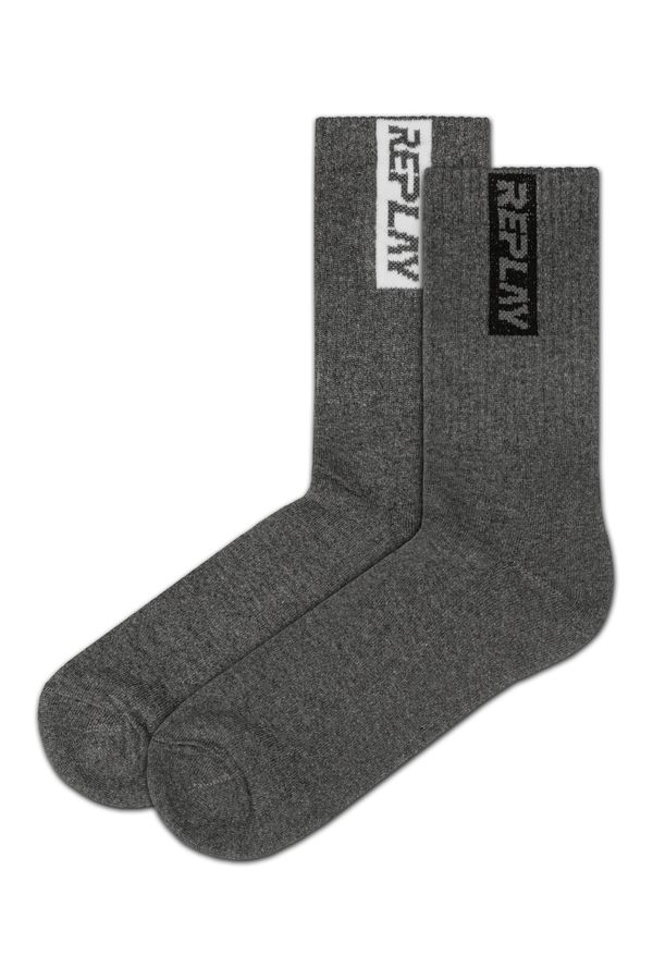 Replay Replay Socks Tennis Half Terry Leg Stripe&Logo 2Prs Banderole - D Grey - Men's