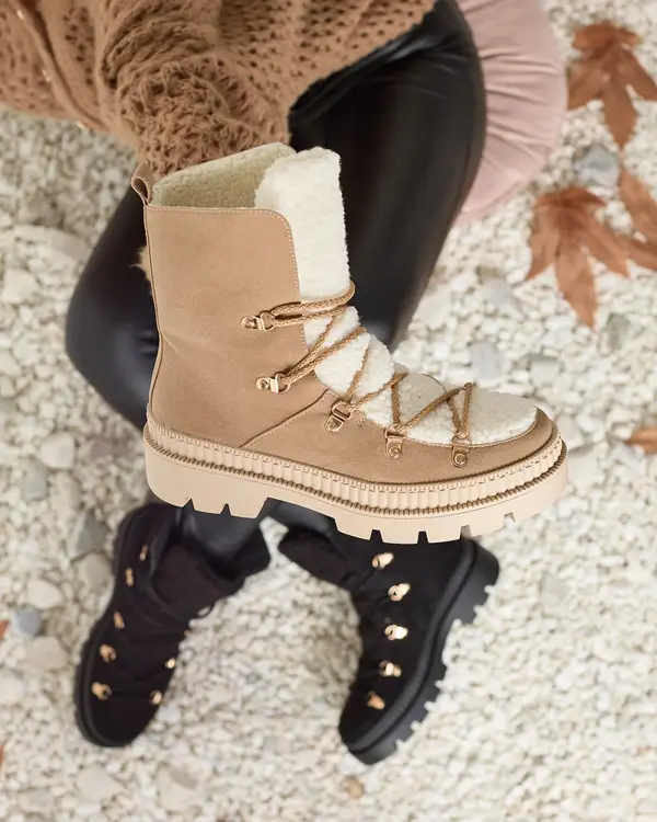 Resti Resti Beige women's insulated trapper boots with sheepskin Lery Walk