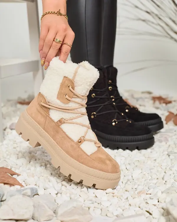 Resti Resti Beige women's trapper boots with sheepskin Getatsa