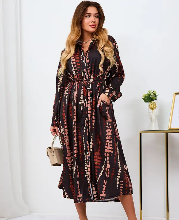 Resti Resti Black and brown patterned women's maxi dress