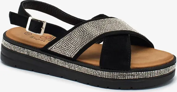 Resti Resti Black women's eco-suede sandals with zircons Trikys