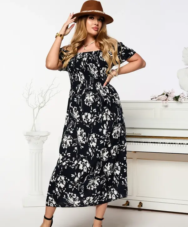 Resti Resti Black women's midi dress with floral pattern - Clothing