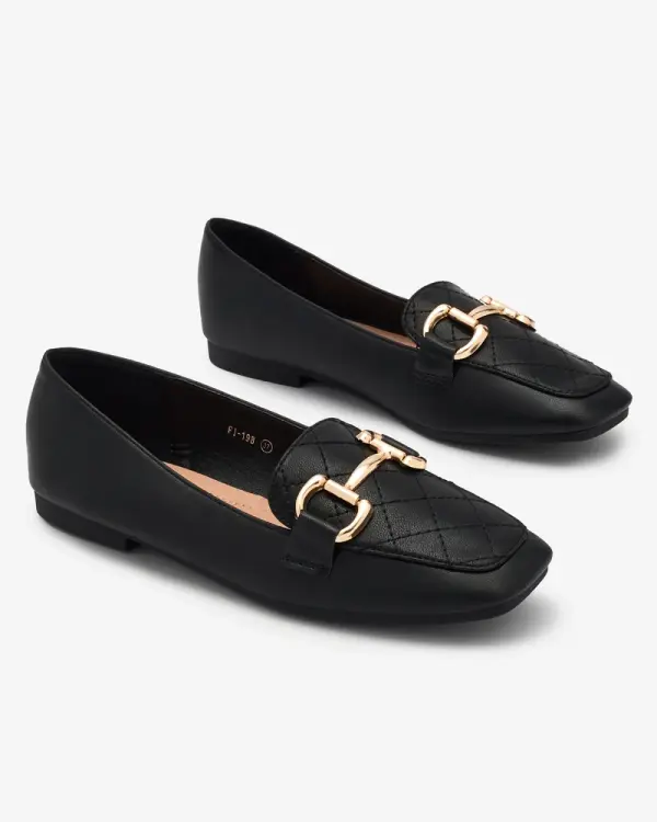Resti Resti Black women's quilted moccasins with gold embellishment Wetifa