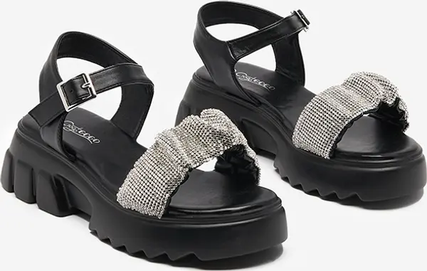 Resti Resti Black women's sandals with cubic zirconias Pokio- Footwear