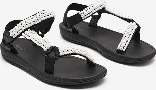 Resti Resti Black women's sports sandals with Dotiss pearls- Footwear