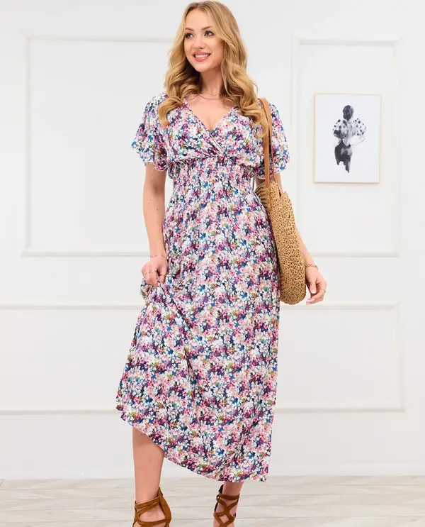Resti Resti Blue and pink women's floral maxi dress - Clothing
