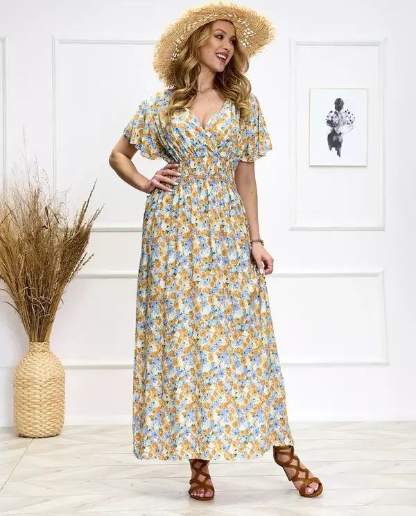 Resti Resti Blue and yellow women's floral midi dress - Shoes