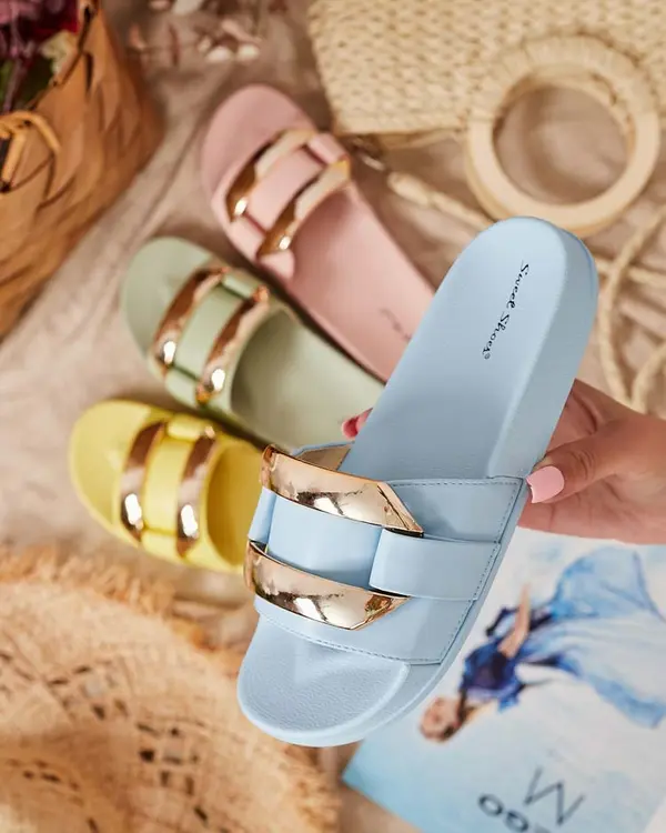 Resti Resti Blue women's slippers with golden Serina ornament - Footwear