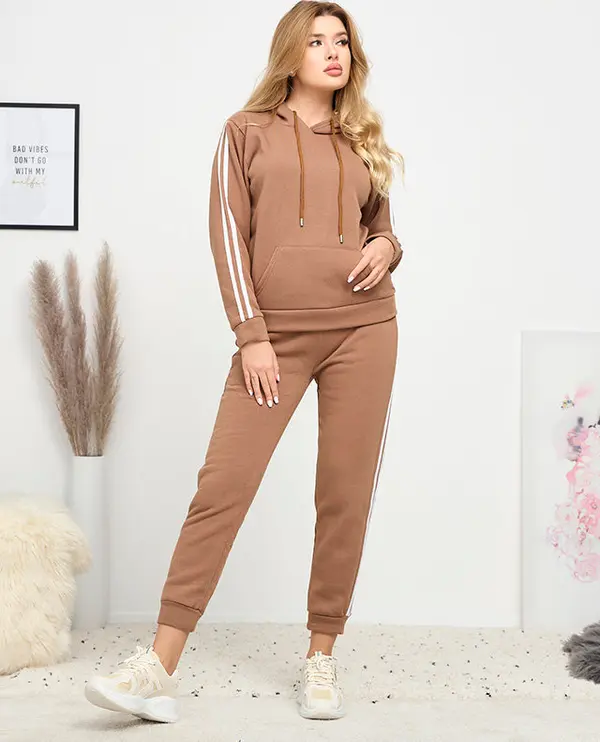 Resti Resti Brown women's insulated tracksuit set with stripes - Clothing