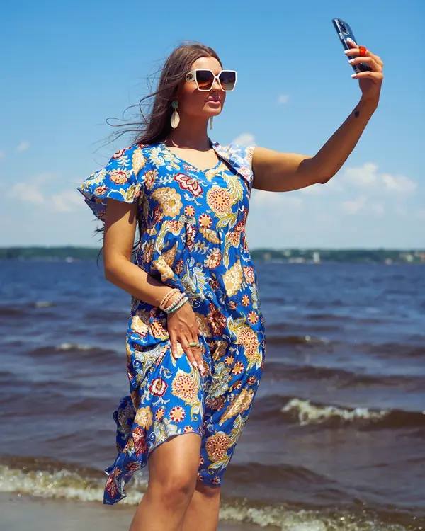 Resti Resti Cobalt women's dress with colorful floral pattern