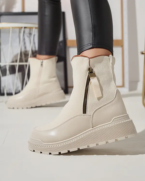 Resti Resti Cream women's flat-heeled boots Mefina- Footwear