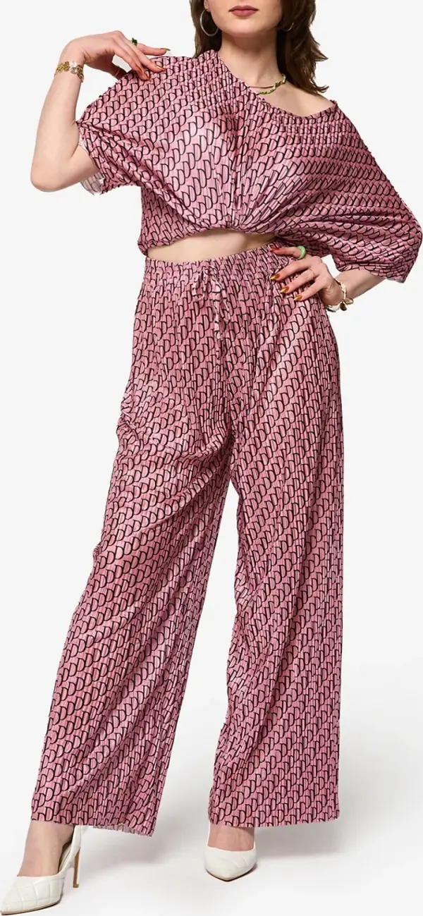 Resti Resti Dark pink women's patterned pleated set - Clothing