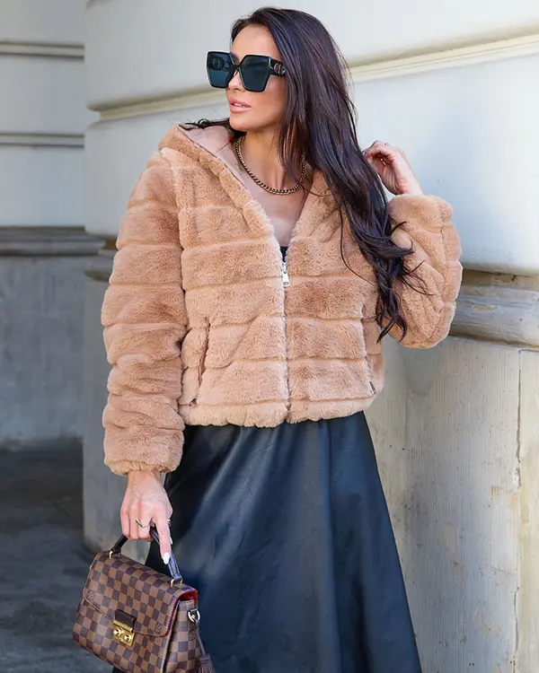 Resti Resti Double-sided women's jacket with fur in light brown