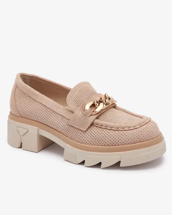 Resti Resti Eco-suede moccasins with gold decoration in light brown Zaffix- Footwear