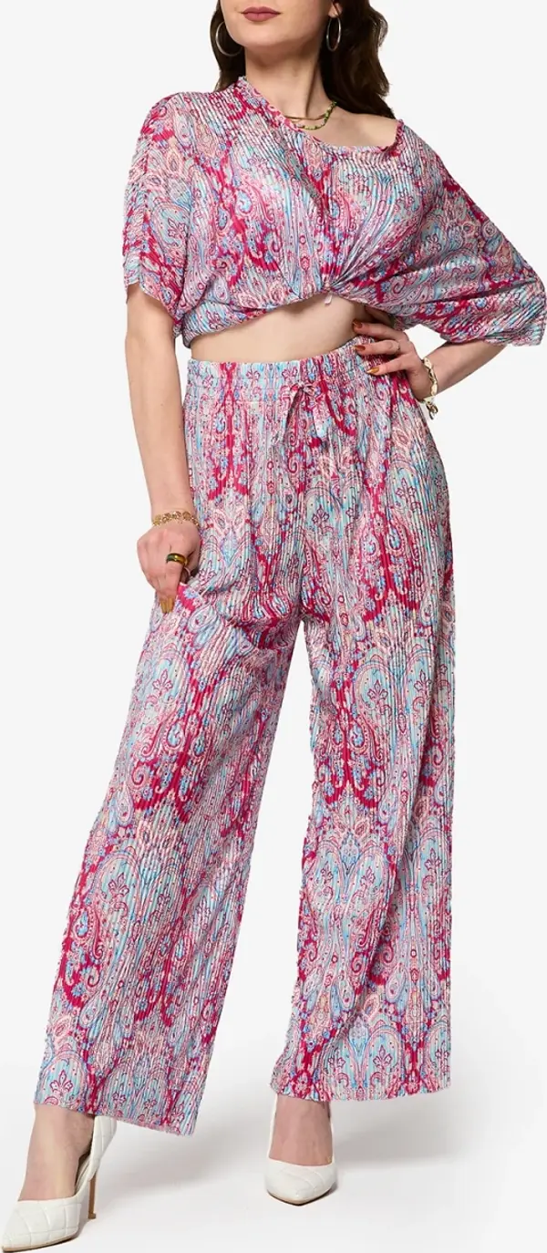 Resti Resti Fuchsia-blue ribbed women's set with print- Clothing