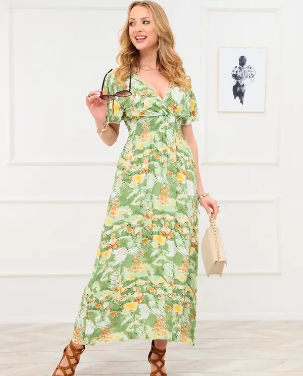 Resti Resti Green women's long dress with fashionable pattern - Clothing