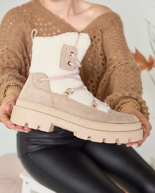 Resti Resti Light brown women's trapper boots with sheepskin Getatsa