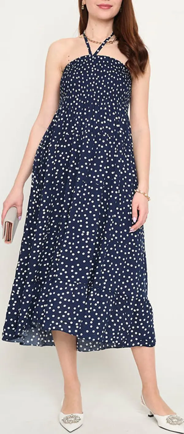 Resti Resti Navy blue ladies midi dress with polka dots - Clothing