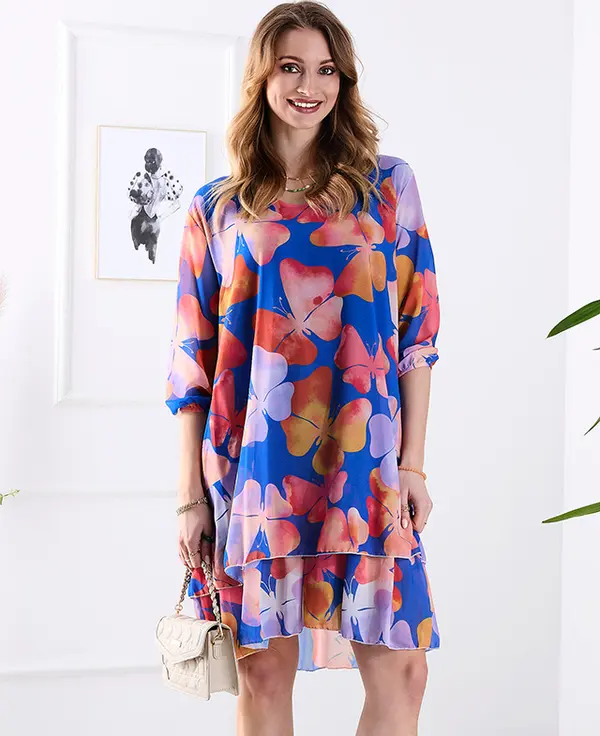 Resti Resti Navy blue women's dress with print and frill