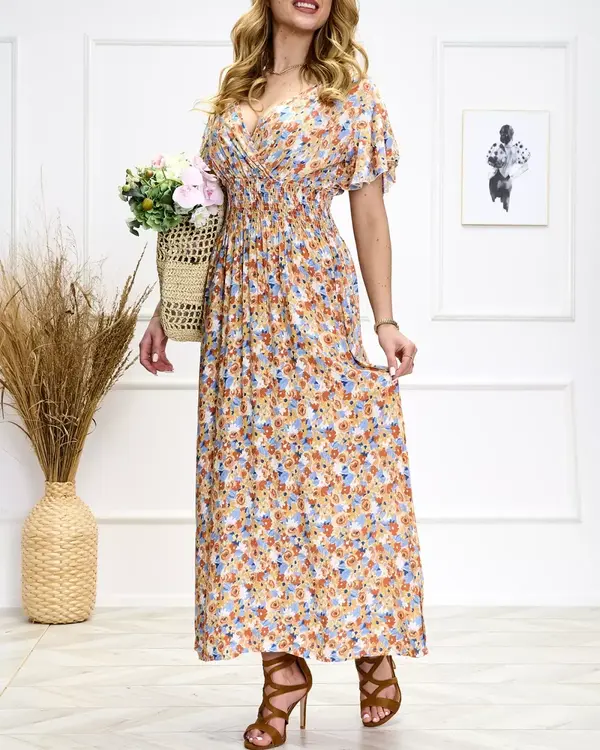 Resti Resti Orange and blue women's floral midi dress - Shoes
