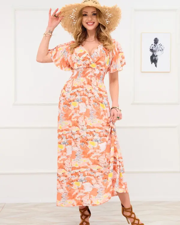 Resti Resti Orange women's long dress with fashionable pattern - Clothing