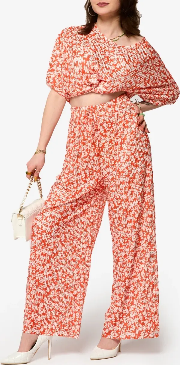 Resti Resti Orange women's pleated set with black flowers - Clothing