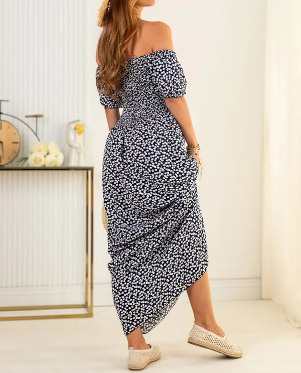 Resti Resti Patterned navy blue women's midi dress - Clothing