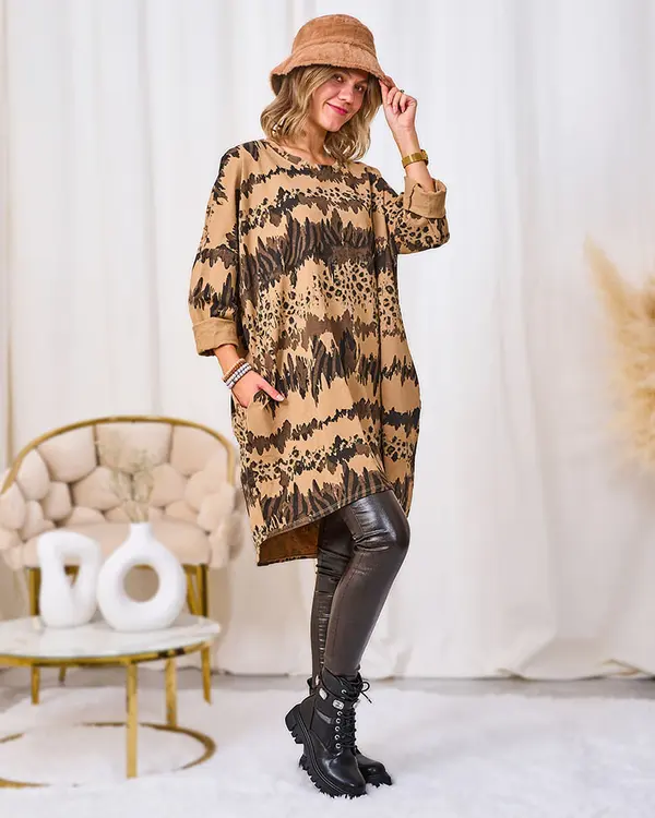 Resti Resti Patterned women's light brown dress