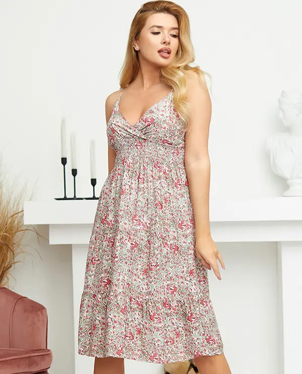 Resti Resti Pink and green women's summer dress with flowers - Clothing