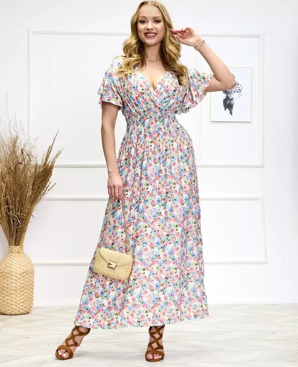 Resti Resti Pink-green women's floral midi dress - Shoes