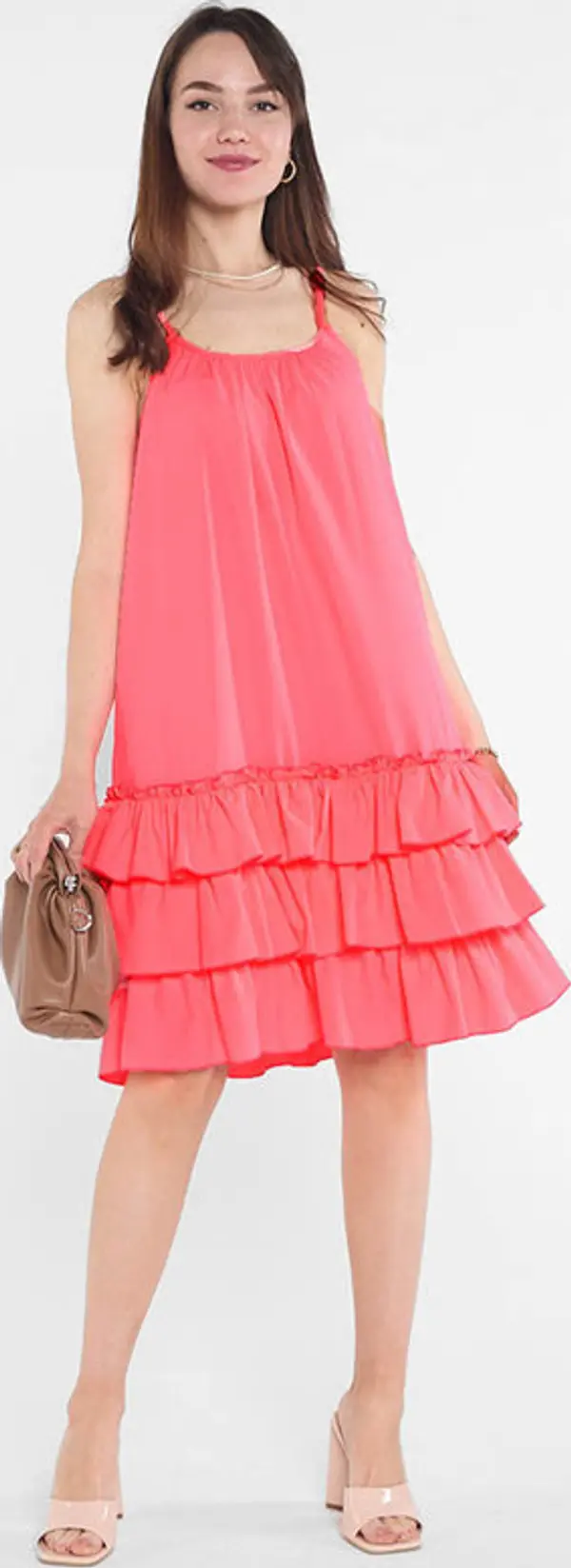 Resti Resti Pink neon women's dress on straps with frills - Clothing