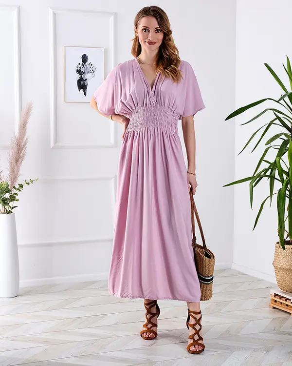 Resti Resti Pink women's long dress with envelope neckline - Clothing