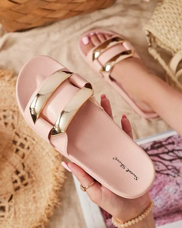 Resti Resti Pink women's slippers with gold Serina ornament - Footwear