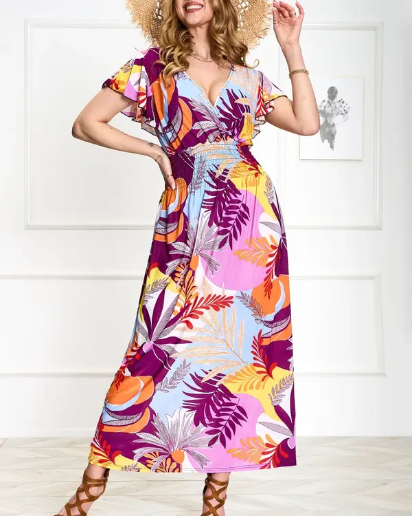 Resti Resti Purple women's long dress with floral print - Clothing