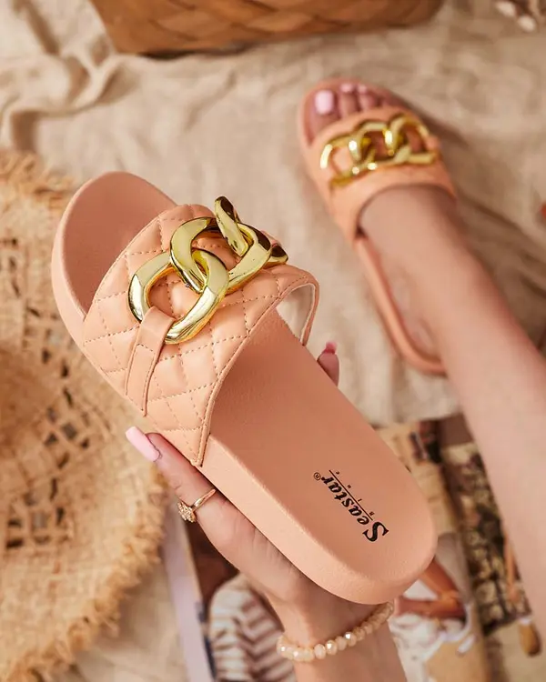 Resti Resti Royalfashion Coral women's quilted flip-flops with gold chain Eteris